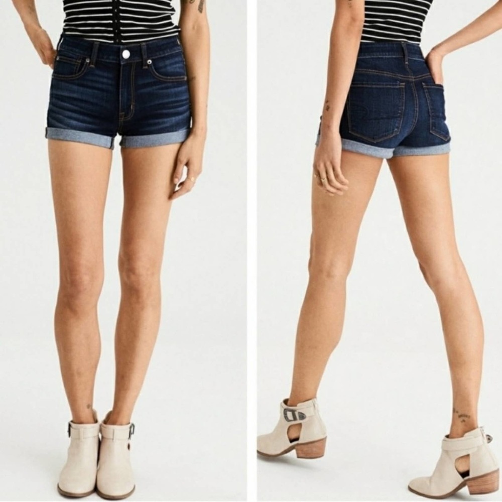 American Eagle Dark Wash Hi-Rise Shortie Rolled Cuff Ladies Size 2 Classic Style